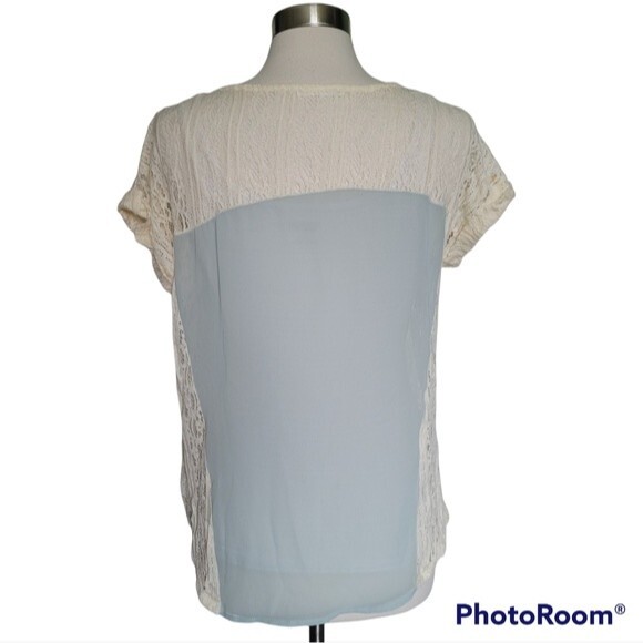 LUSH - Light Blue Silky Blouse W Lots of Lace - S - Picture 6 of 11